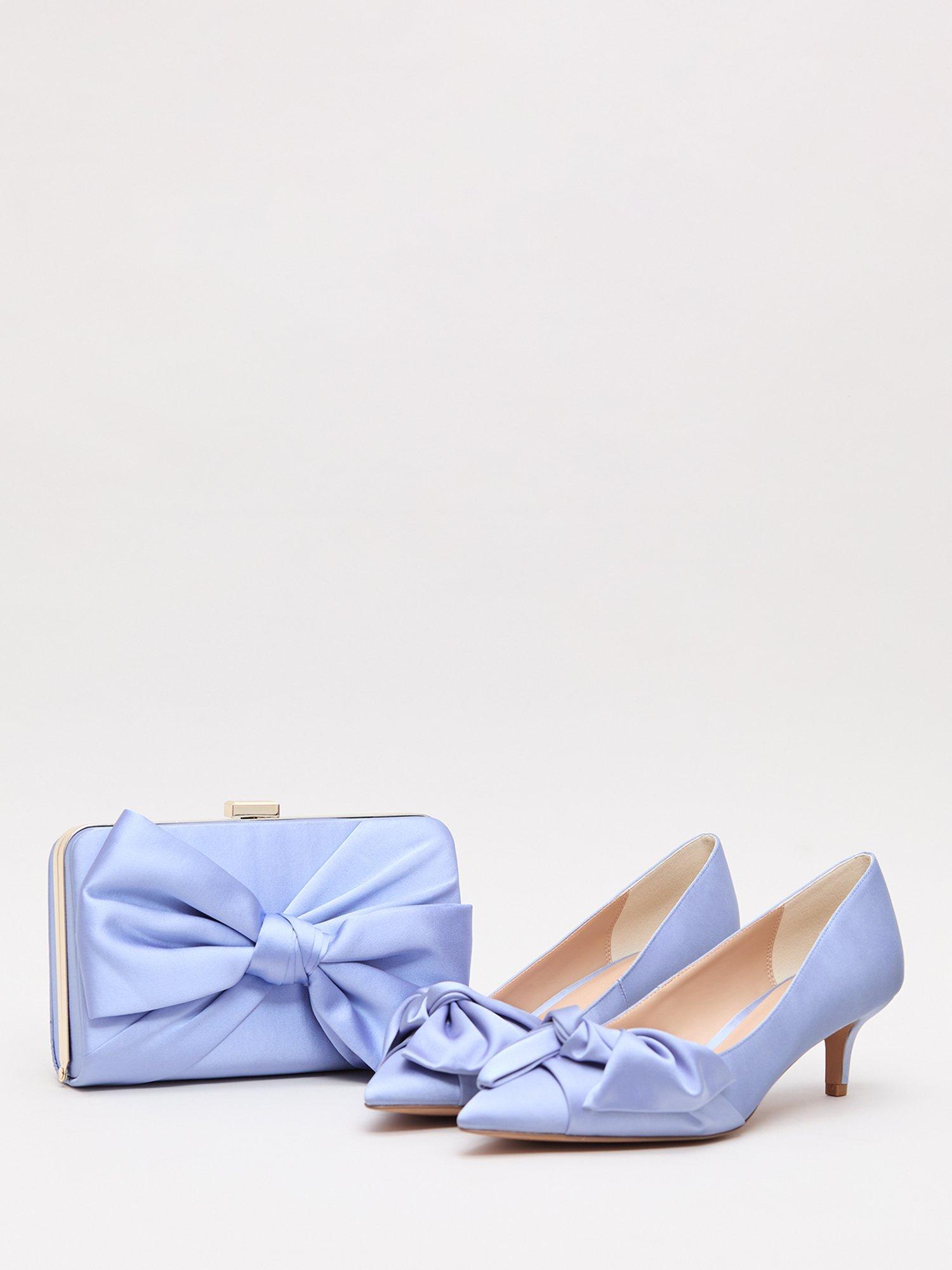 Phase Eight satin knot front box clutch bag in pale blue - British product