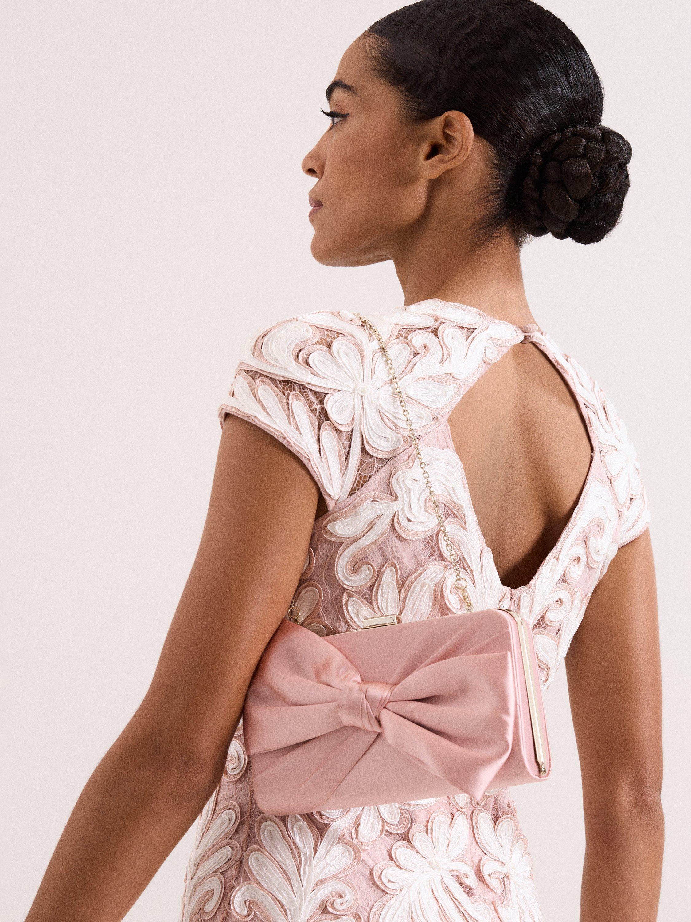 Phase Eight satin clutch bag pale pink, imported from the UK
