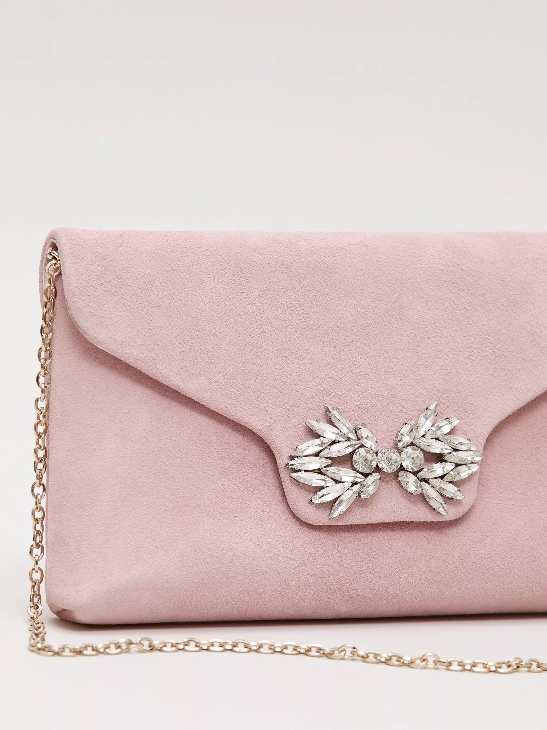 Phase Eight Sparkle Pure Suede Clutch Bag Pale Pink - British product