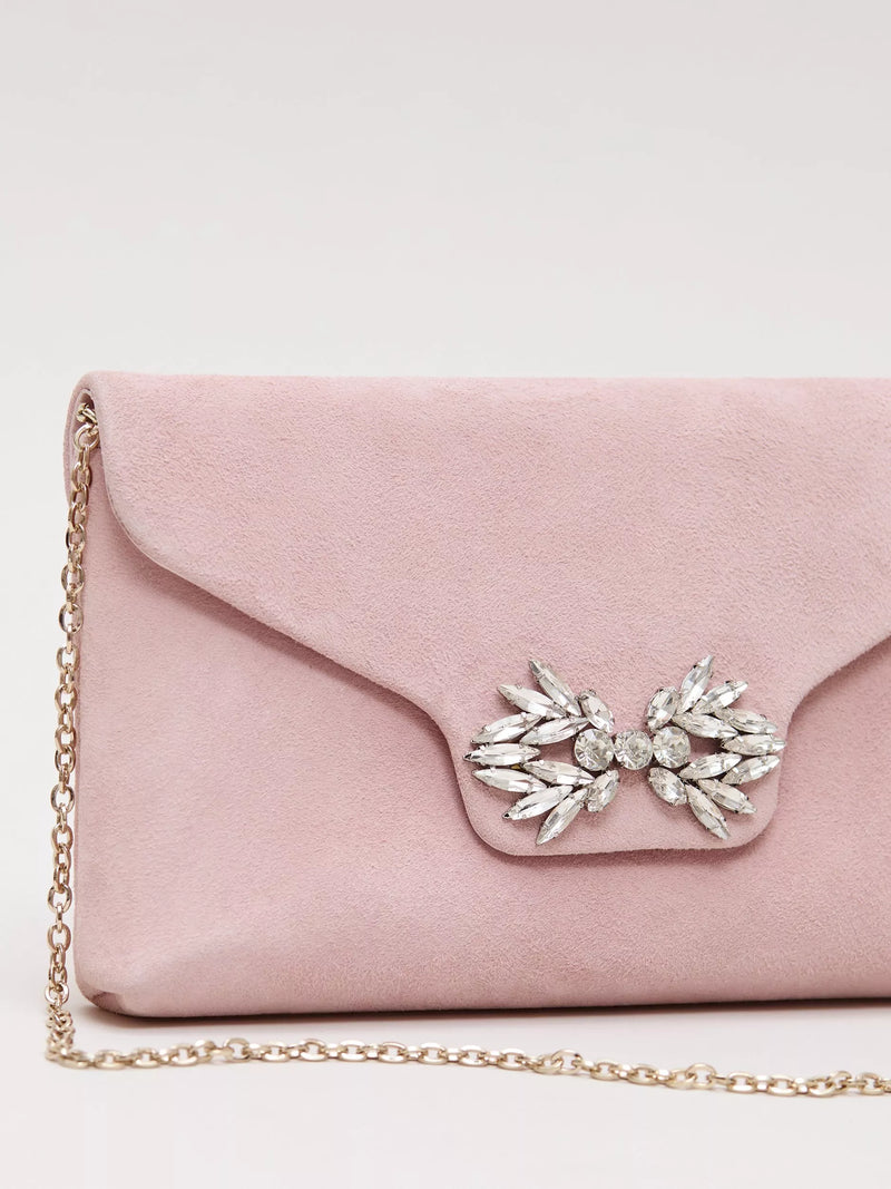 Phase Eight Sparkle Pure Suede Clutch Bag Pale Pink - British product