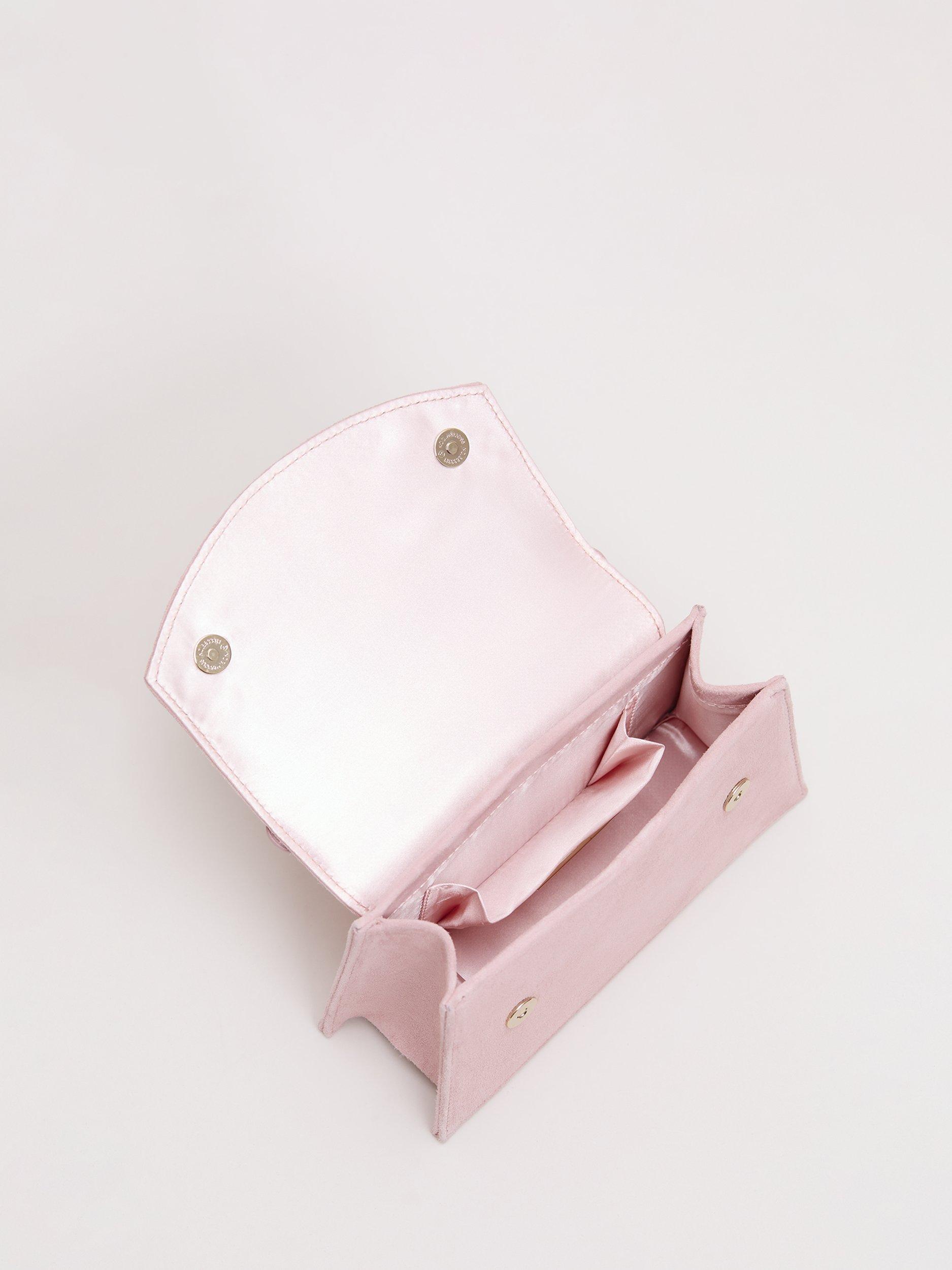Phase Eight pure suede evening bag pale pink, imported from the UK