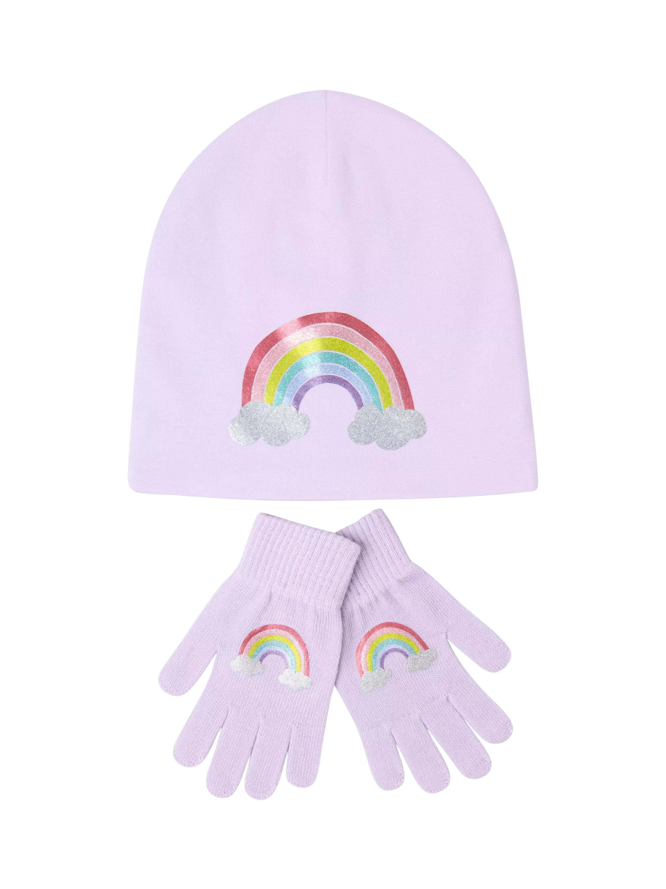 Lindex kids rainbow hat and gloves set lilac (British brand)