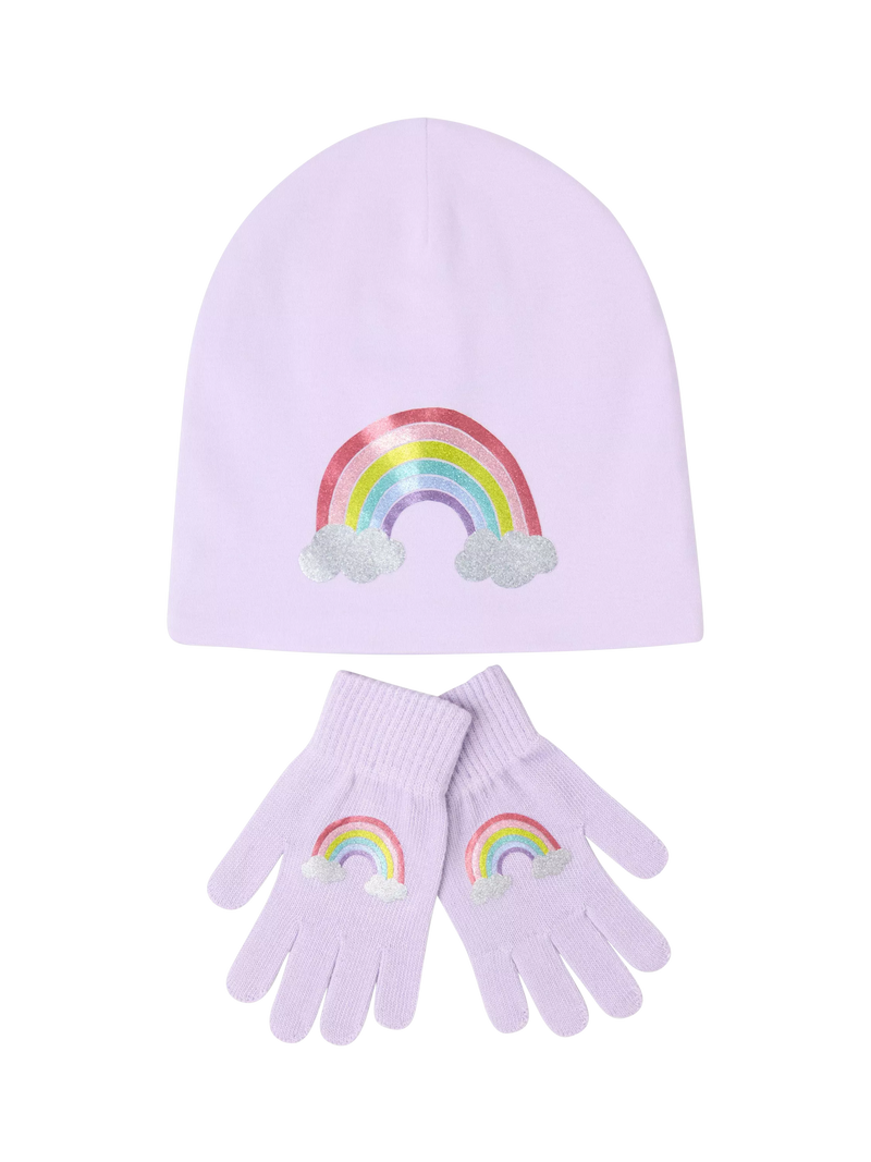Lindex kids rainbow hat and gloves set lilac (British brand)