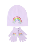 Lindex kids rainbow hat and gloves set lilac (British brand)