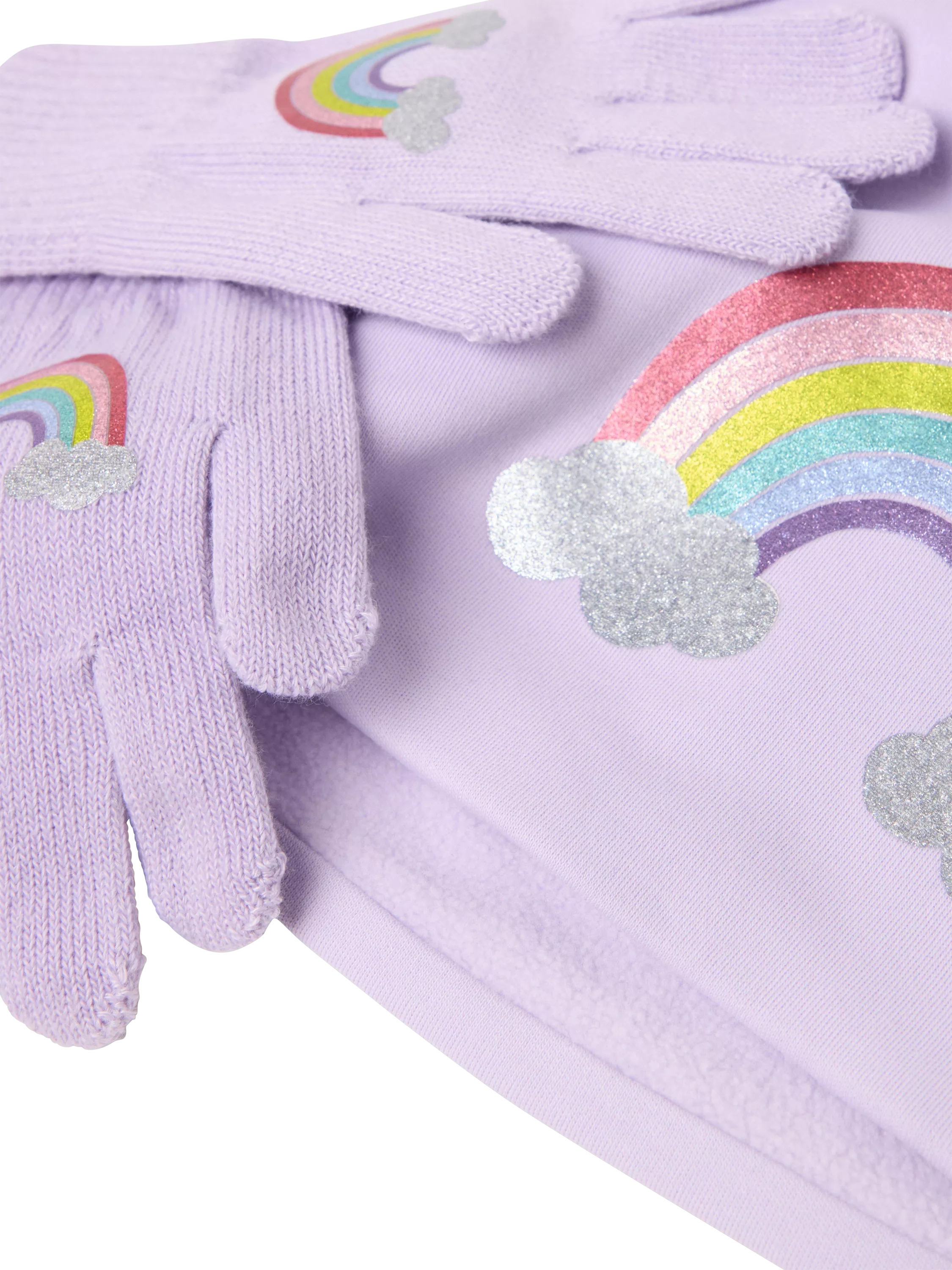 Lindex kids rainbow hat and gloves set lilac (British brand)