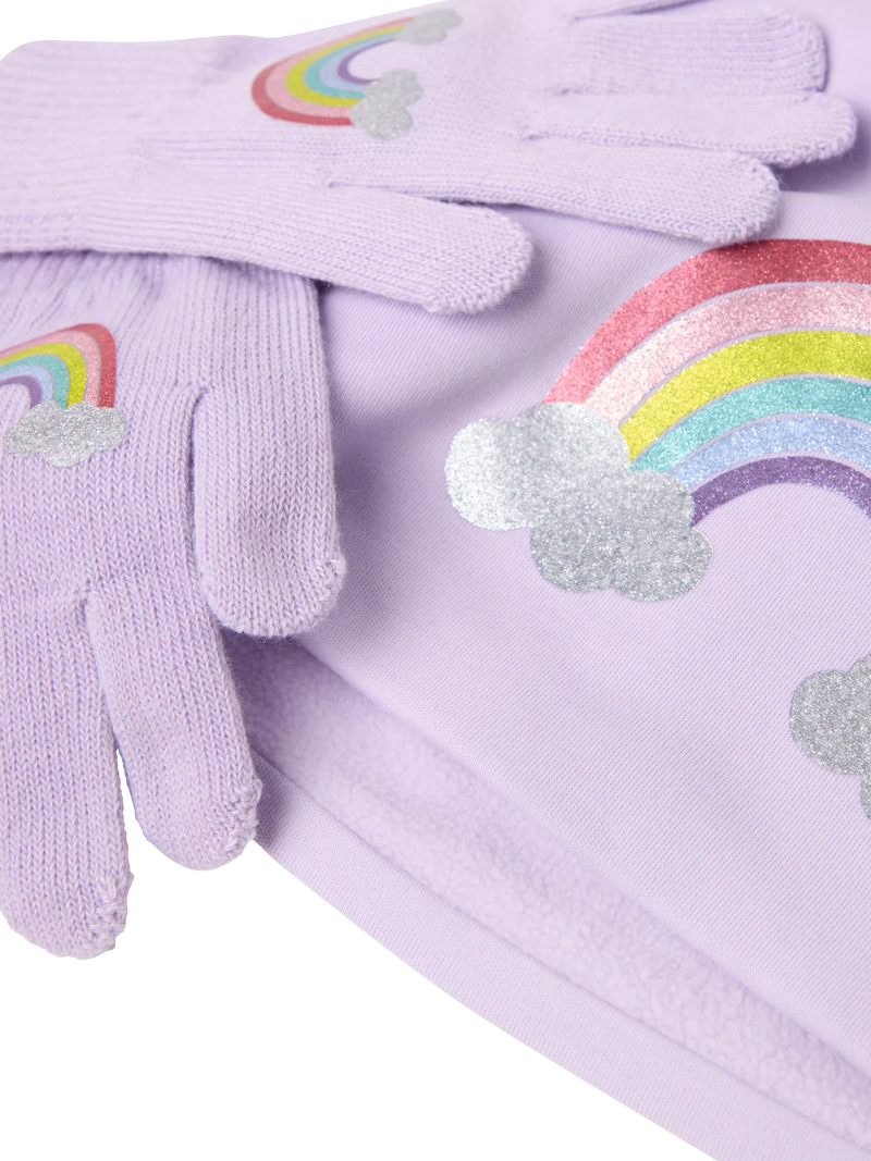 Lindex kids rainbow hat and gloves set lilac (British brand)
