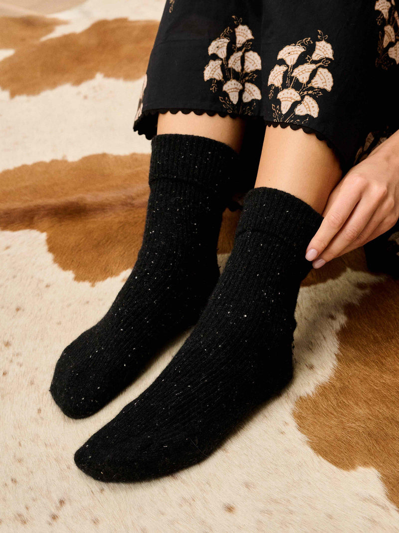 Brora cashmere ankle socks in charcoal Donegal yarn, imported from the UK