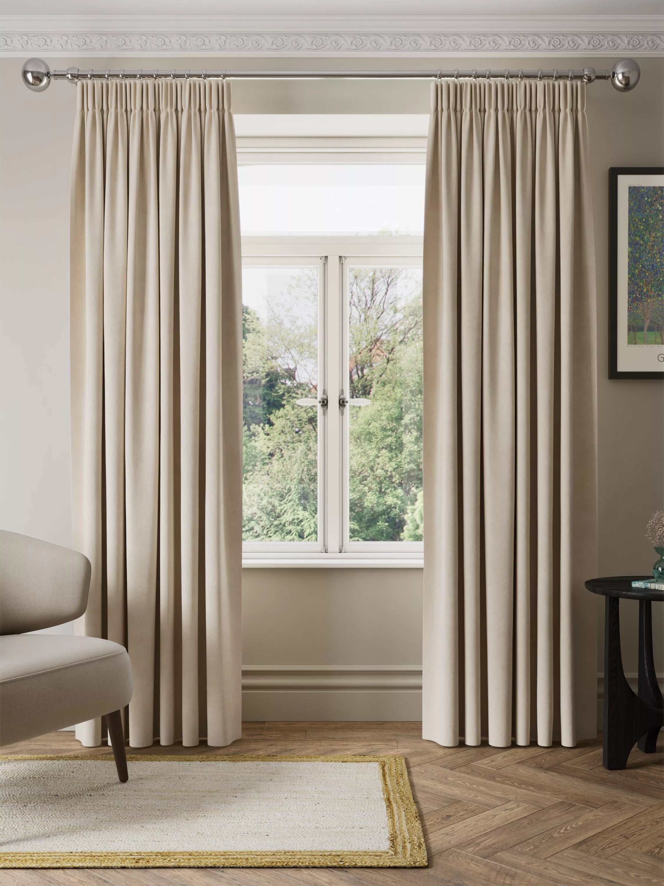 John Lewis Matte Velvet Pair Blackout Lined Pencil Pleat Curtains 167 x 137cm