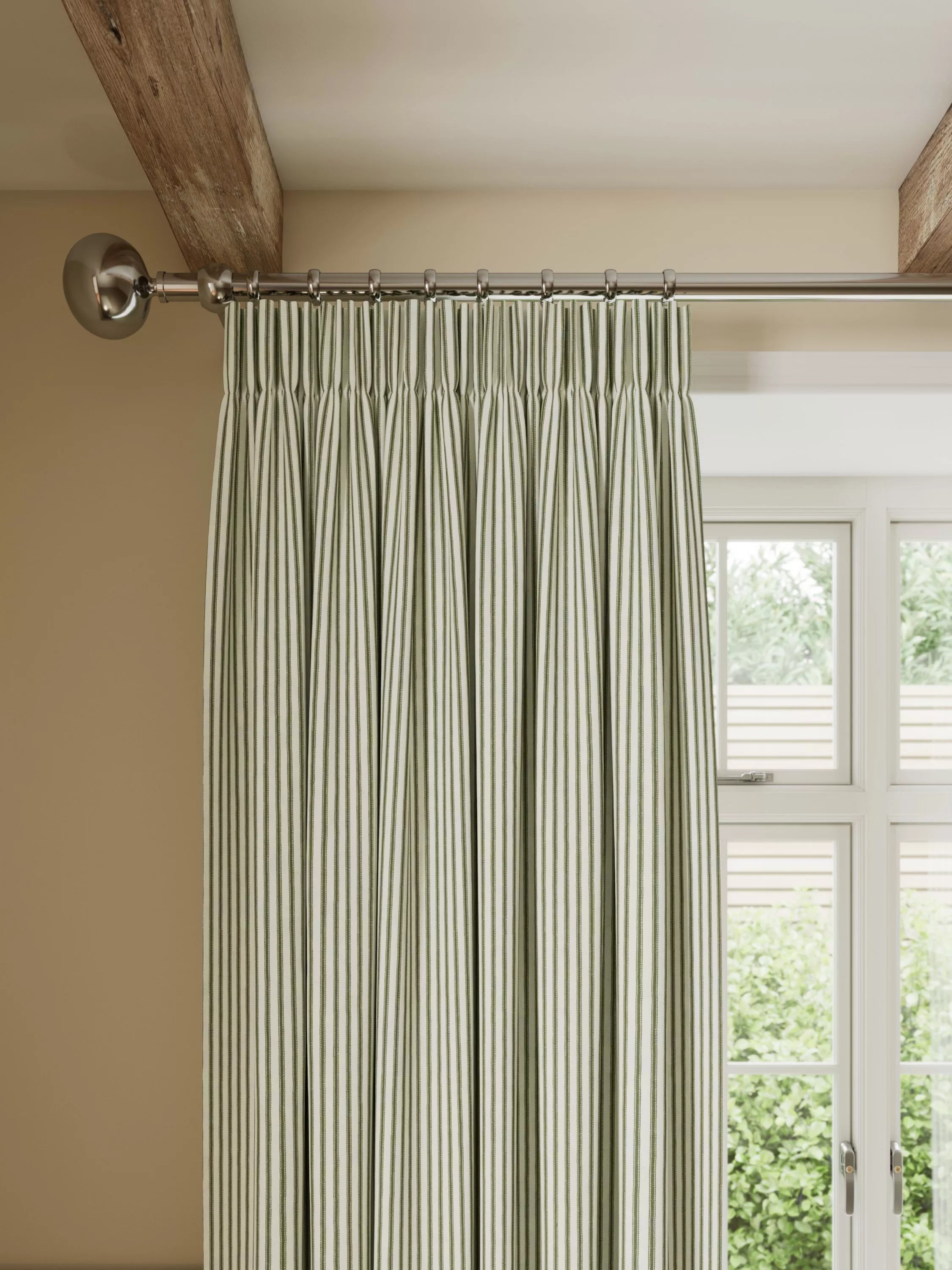 John Lewis Ticking Stripe Print Pair Lined Pencil Pleat Curtains