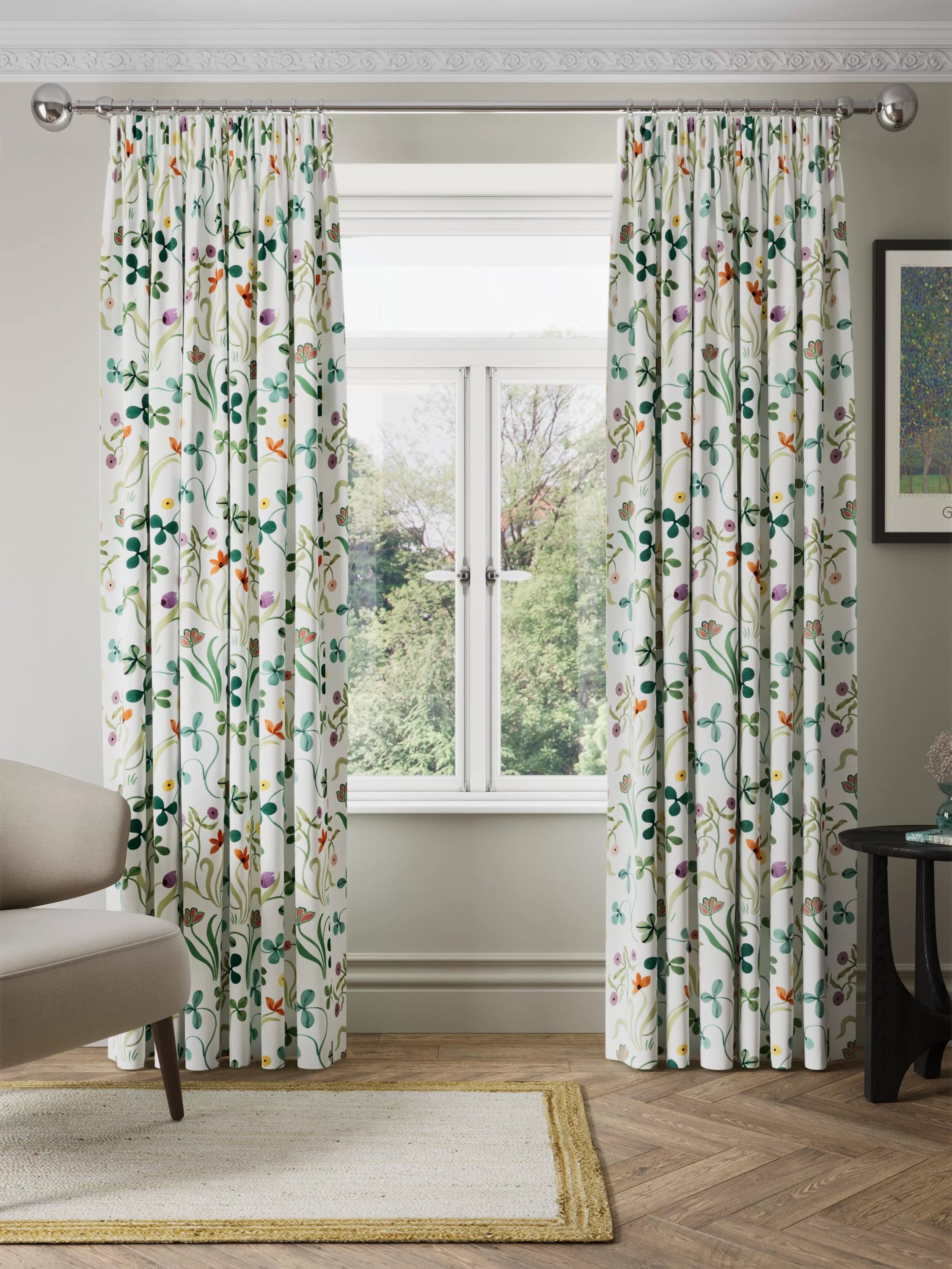 John Lewis Tulip Garden floral lined pencil pleat curtains - British product