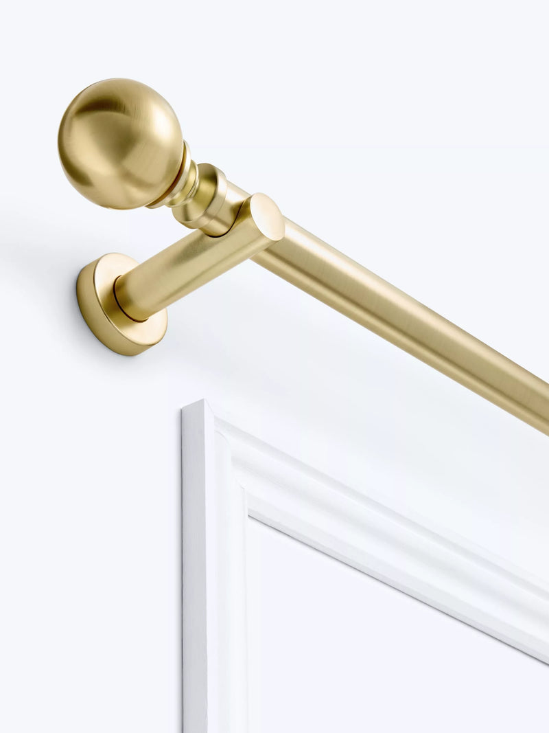 John Lewis Fixed Eyelet Metal Curtain Pole Kit with Ball Finial, Dia.28mm, Polished Brass, L120cm