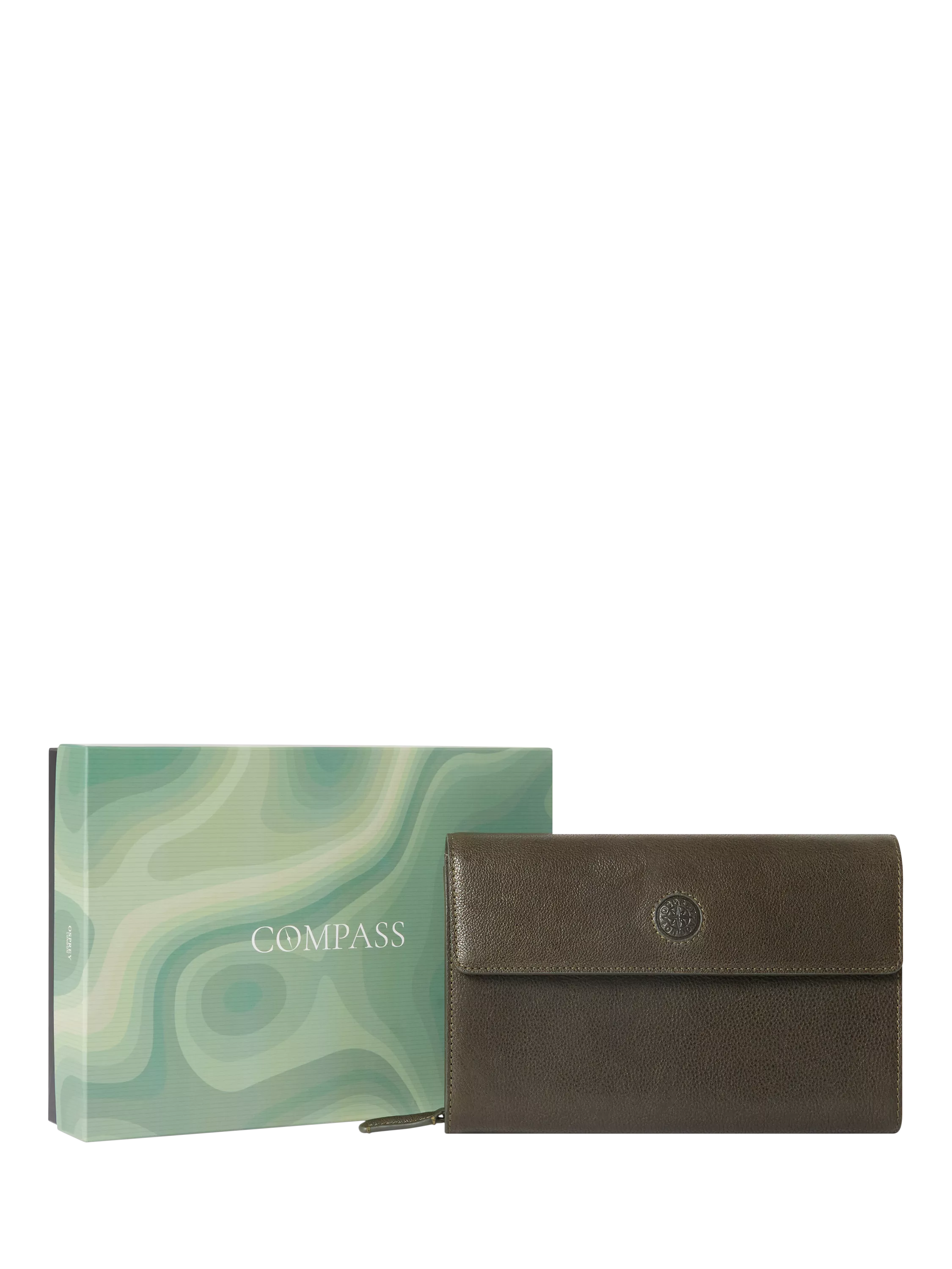 OSPREY LONDON Compass Leather Travel Organiser Dark Olive (British brand)