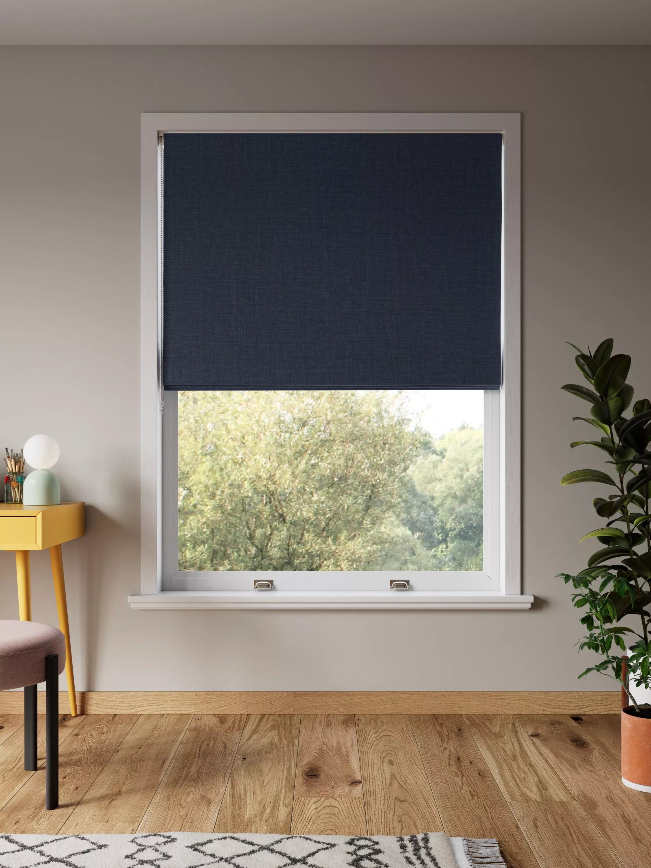 John Lewis Textured Weave Blackout Roman Blind, Navy, W60 x Drop 140cm