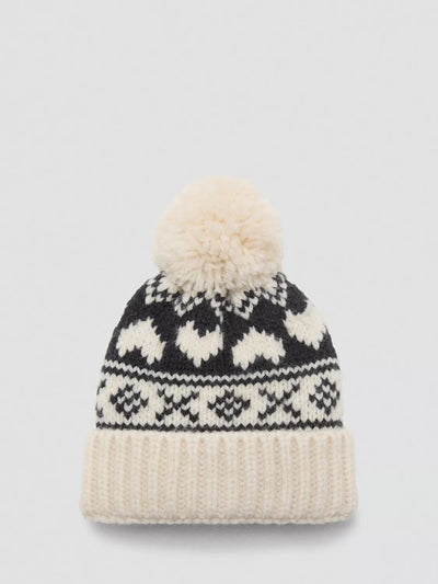 John Lewis Mango Kids' Heart Fair Isle Bobble Hat, Light Beige- Buy online at McGrocer