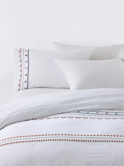 John Lewis John Lewis Palmar Washed Cotton Embroidered Percale Duvet Cover Set Multi Single- Buy online at McGrocer