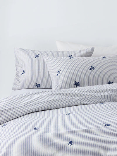 John Lewis John Lewis Stanton Pure Cotton Embroidered Percale Duvet Cover Set Blue Double- Buy online at McGrocer