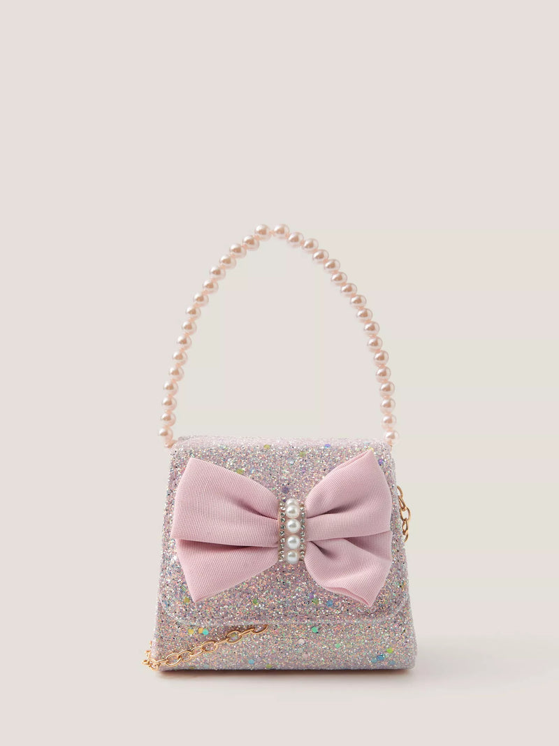 Monsoon kids' bow glitter bag in pink, UK version