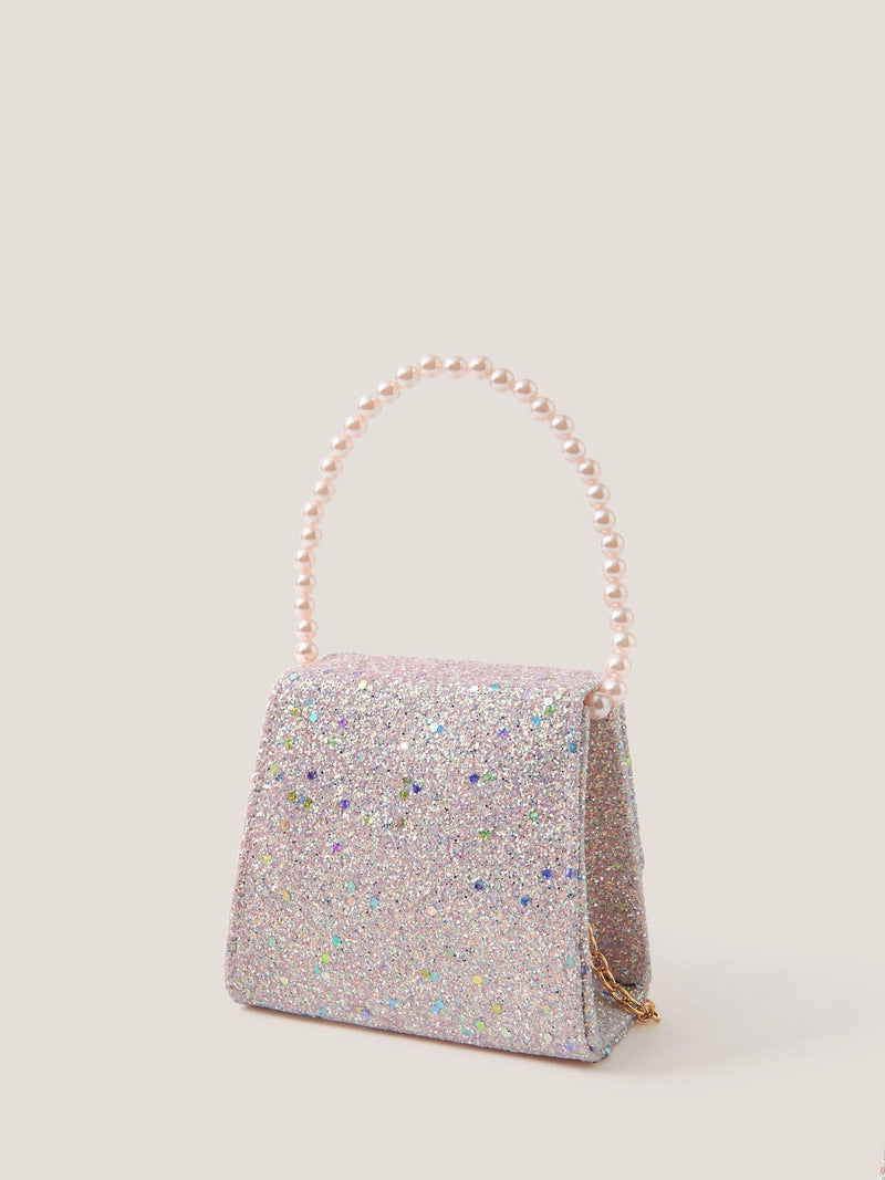 Monsoon kids' bow glitter bag in pink, UK version