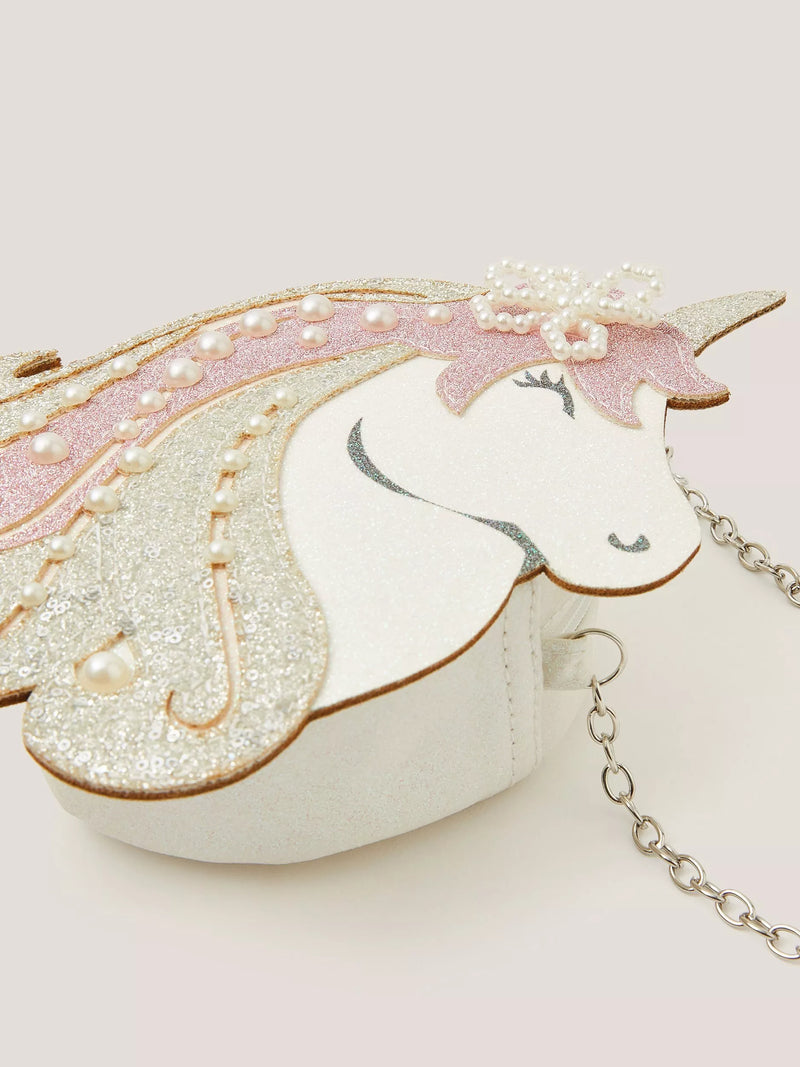 Monsoon kids' pearl unicorn crossbody bag, imported from the UK