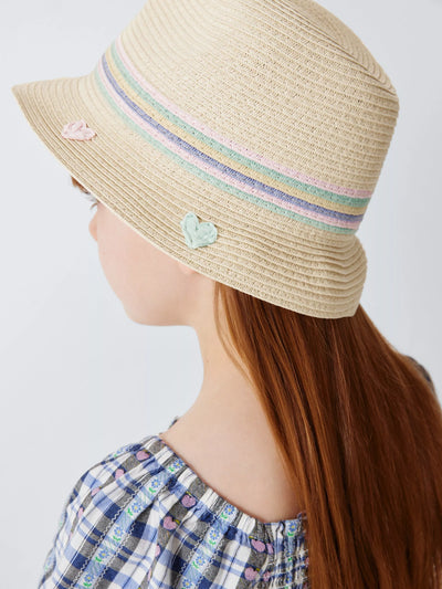 John Lewis John Lewis Kids Hearts Paper Straw Trilby Hat Natural Multi- Buy online at McGrocer
