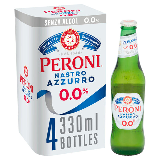 Peroni Nastro Azzurro 0.0% Alcohol Free Beer Lager Bottles 4x330ml