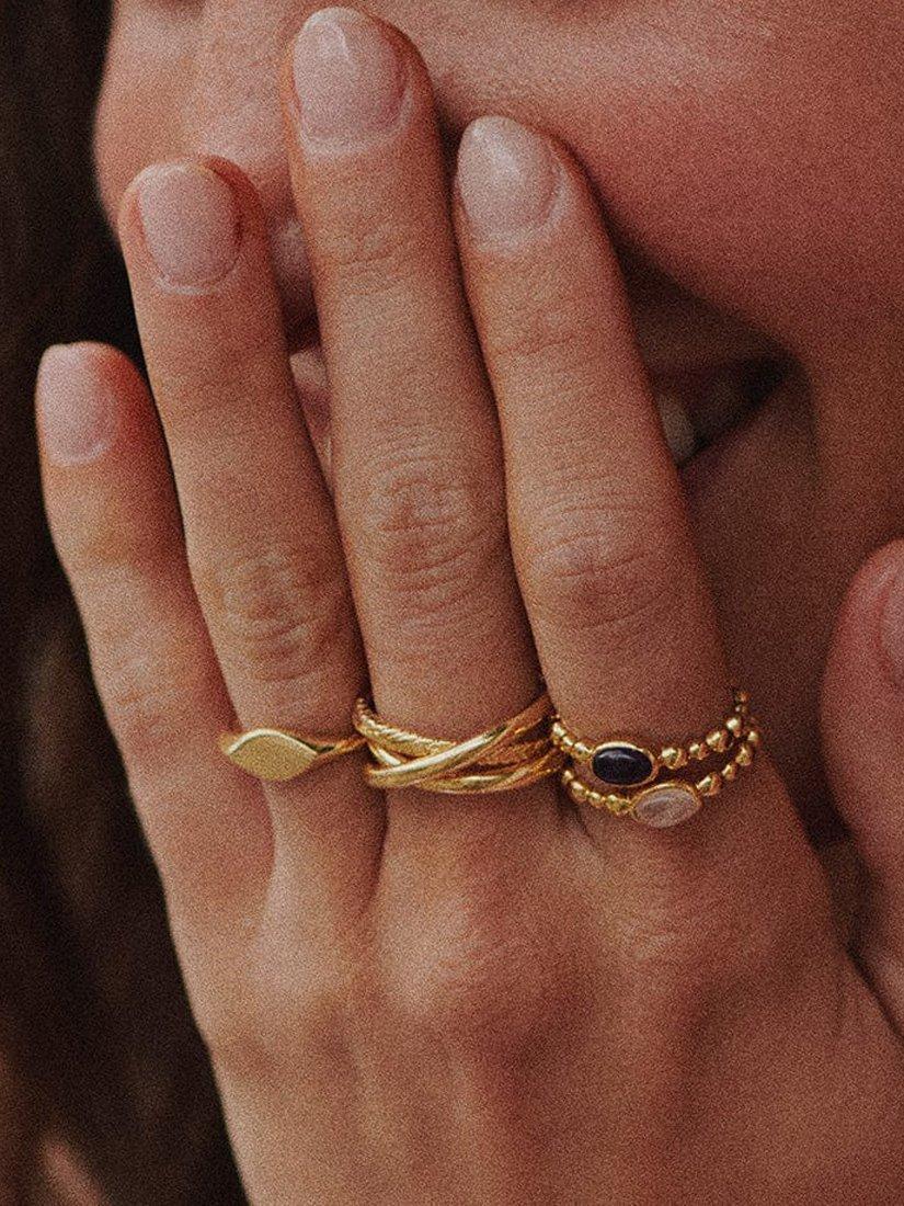 Daisy London rose quartz ring, gold plated sterling silver, UK version