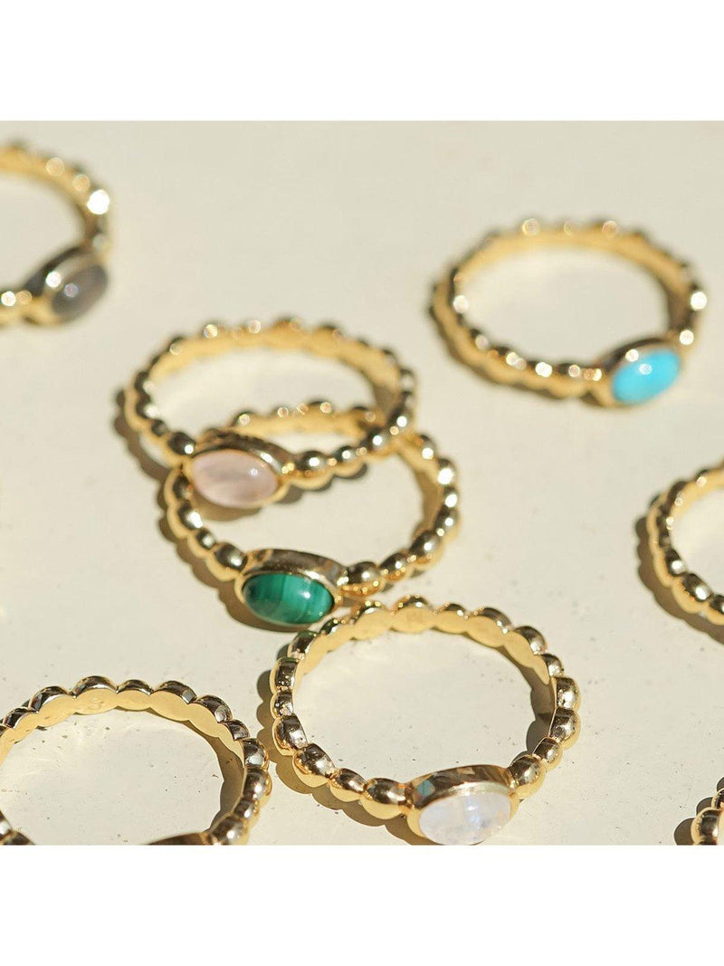 Daisy London textured stone ring malachite gold, imported from the UK
