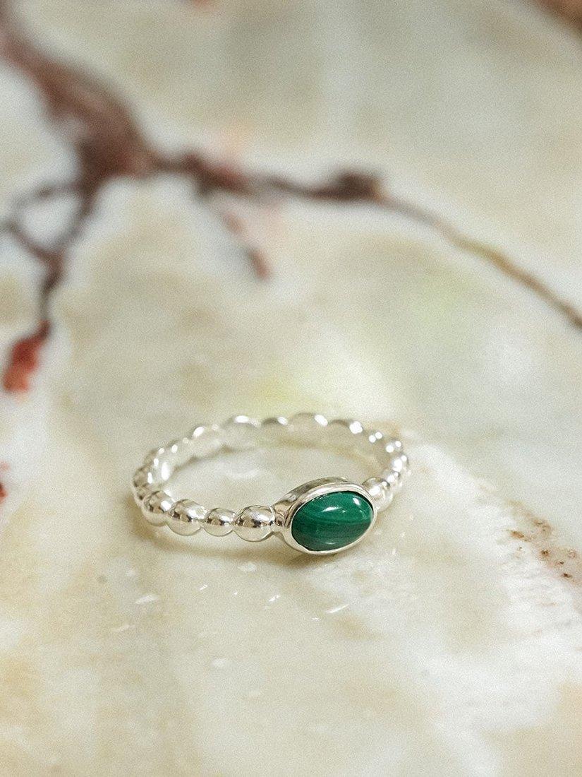 Daisy London textured malachite ring in recycled sterling silver, UK version