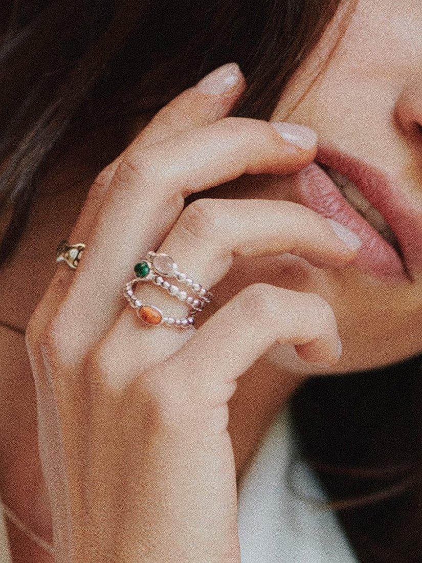 Daisy London textured malachite ring in recycled sterling silver, UK version