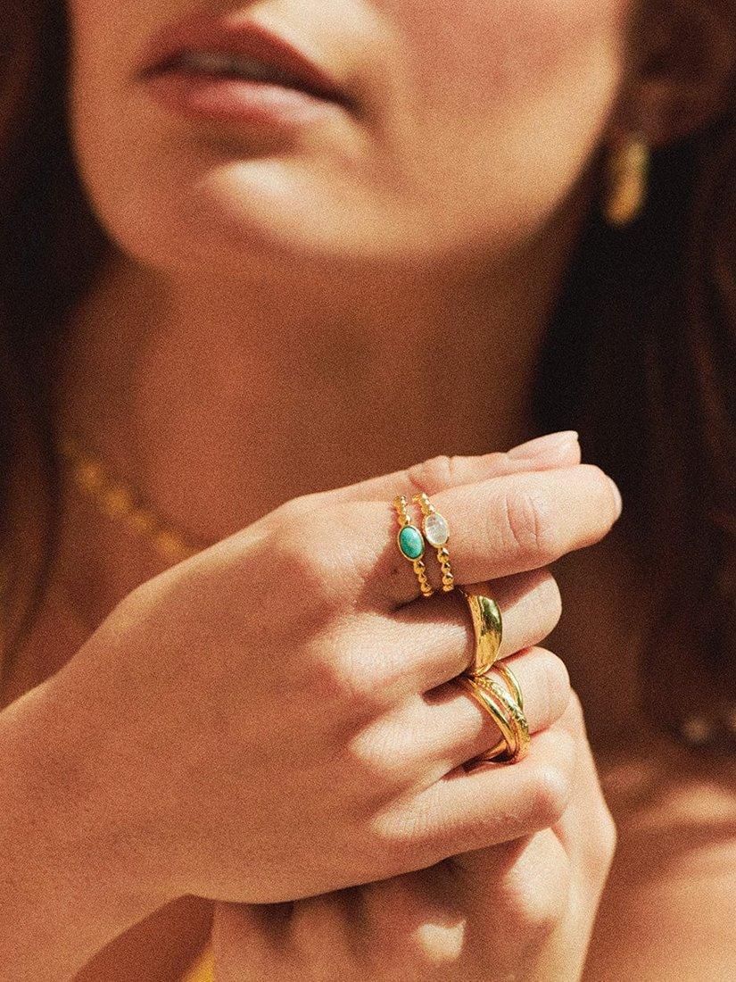 Daisy London moonstone textured ring in rainbow gold, (British brand)