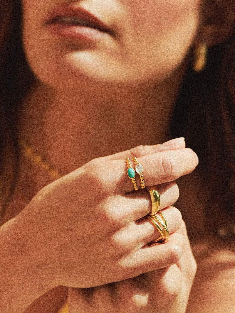 Daisy London moonstone textured ring in rainbow gold, (British brand)