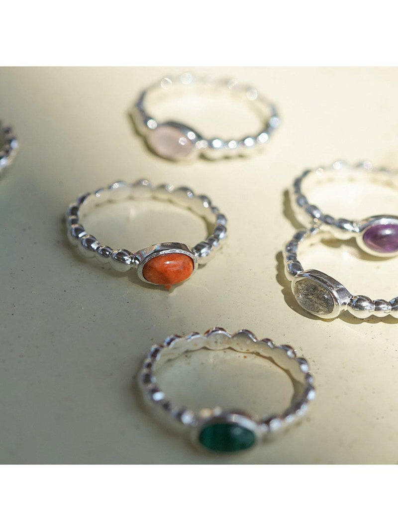 Daisy London textured stone ring with red coral, UK version