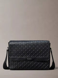 Calvin Klein Embossed Emblem Logo Flap Messenger Bag, Black