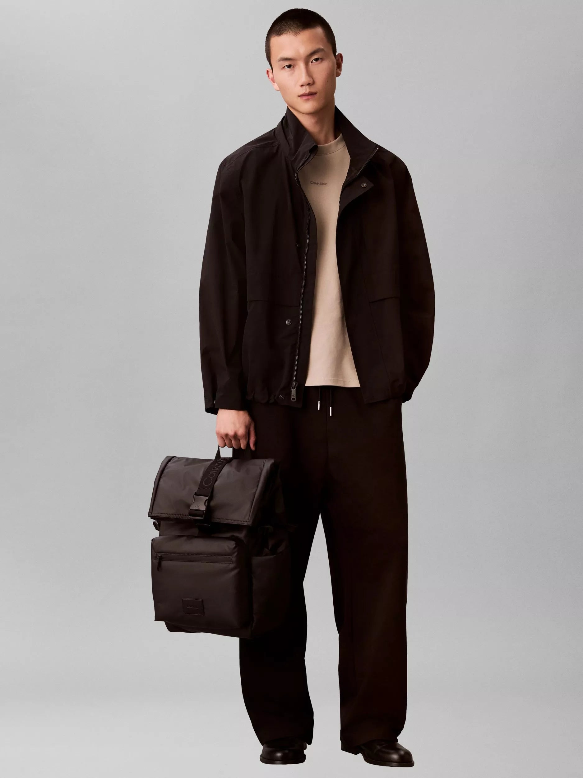 Calvin Klein Puffer Utility Roll Top Backpack Black, imported from the UK