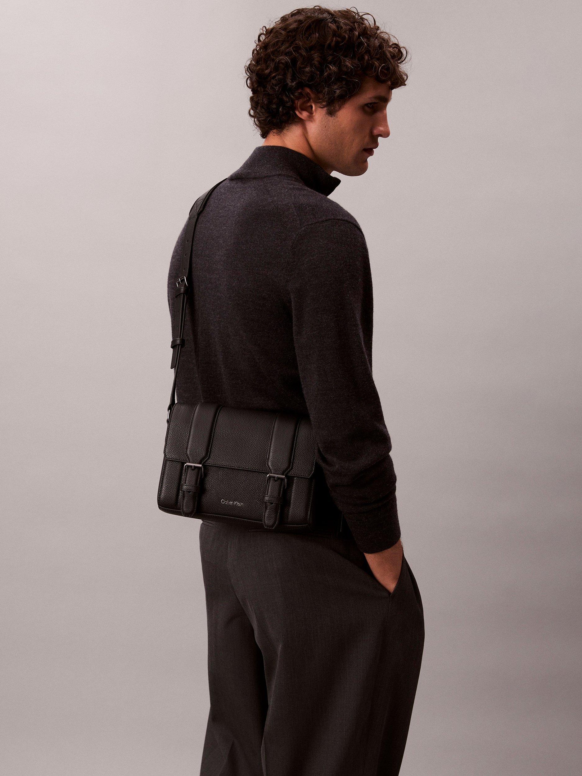 Calvin Klein leather flap messenger bag black, UK version