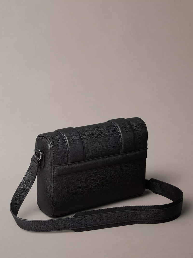 Calvin Klein leather flap messenger bag black, UK version
