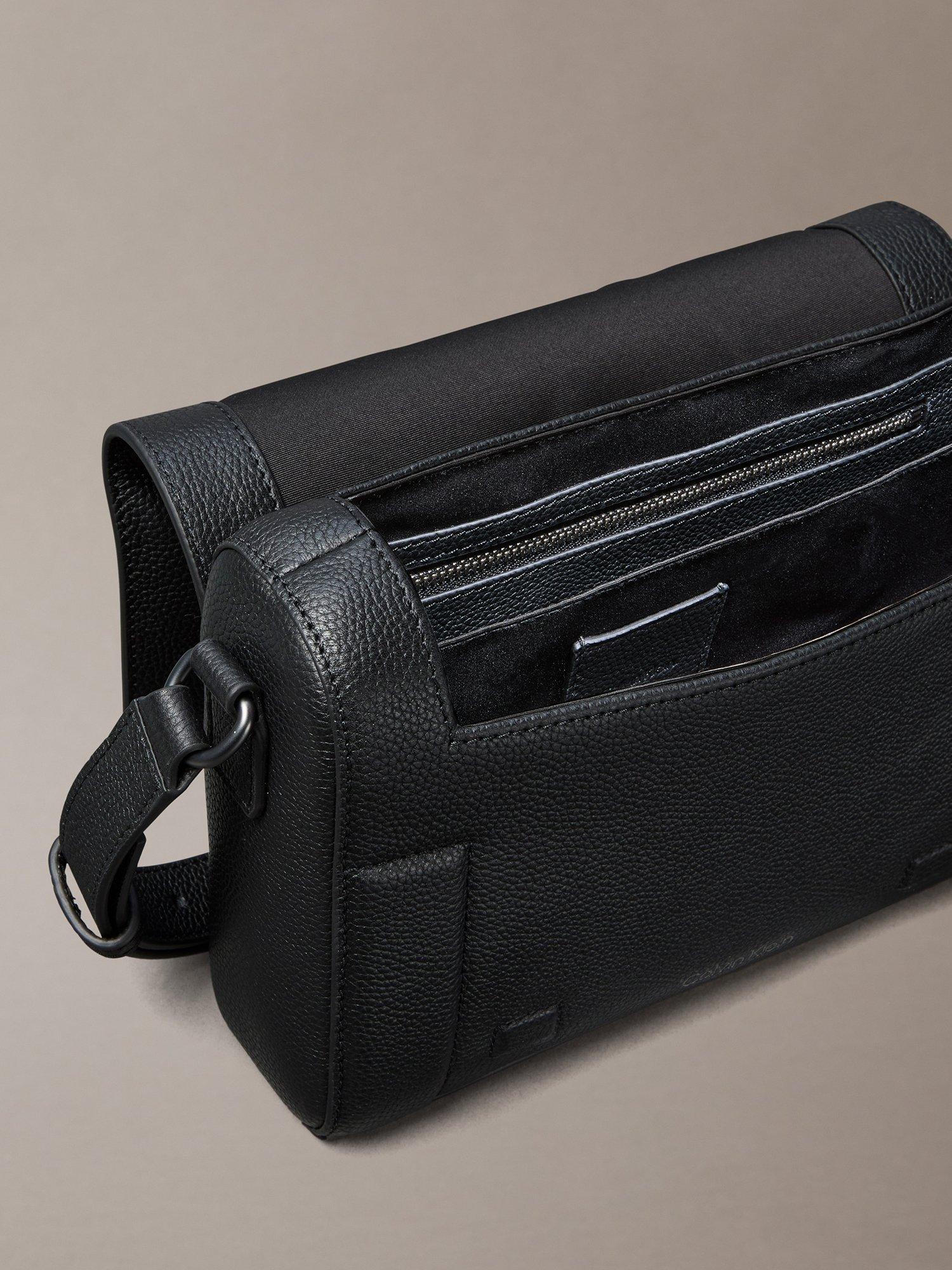 Calvin Klein leather flap messenger bag black, UK version
