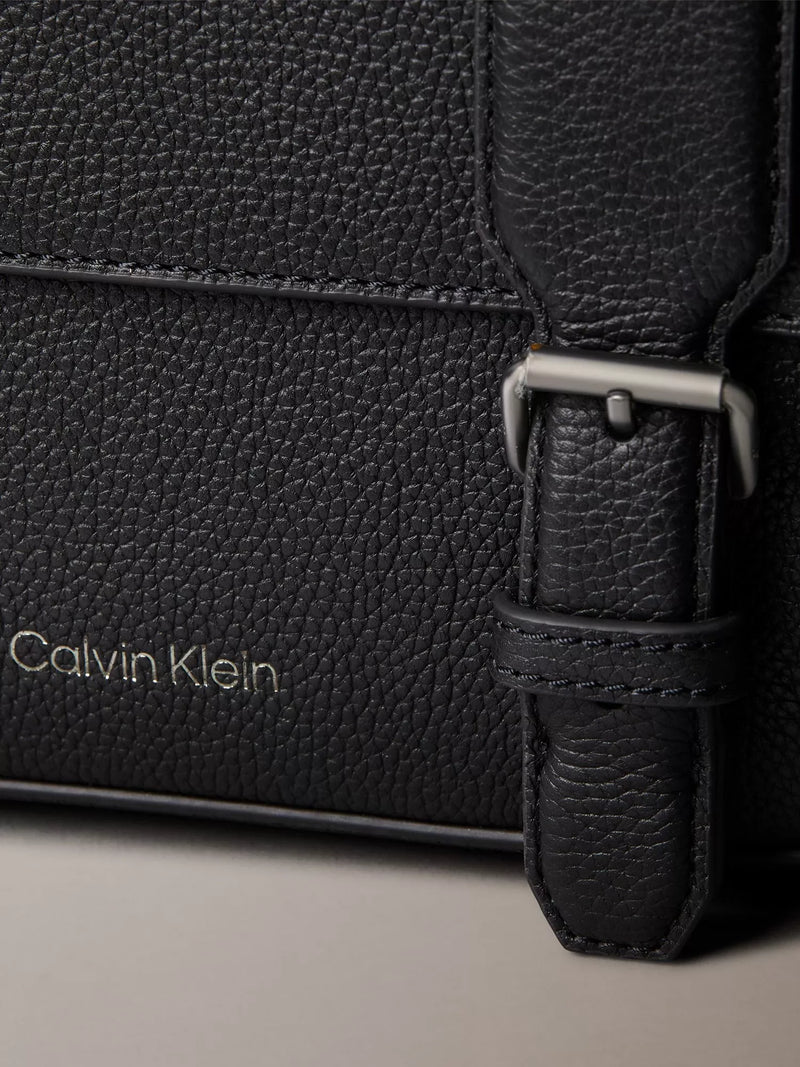 Calvin Klein leather flap messenger bag black, UK version