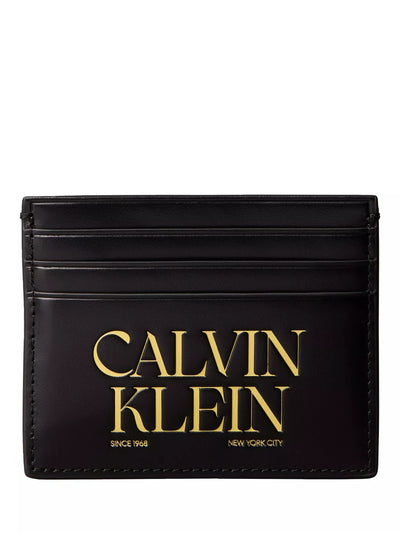 John Lewis Calvin Klein Logo Leather Card Holder, Black- Buy online at McGrocer