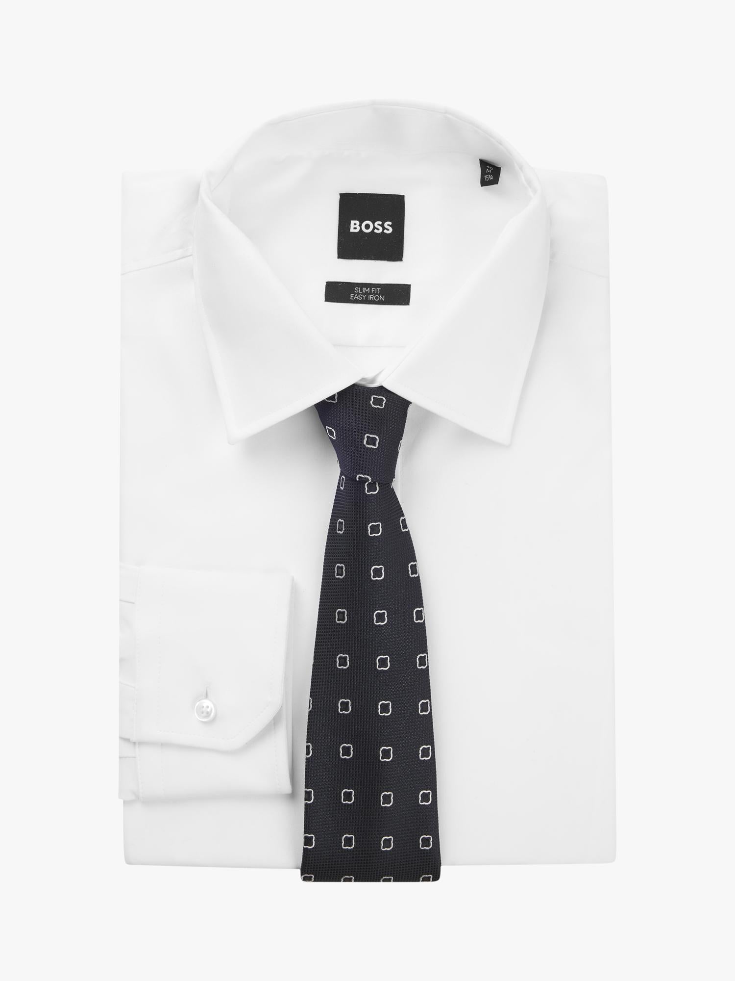 BOSS geometric silk blend tie dark blue, imported from the UK