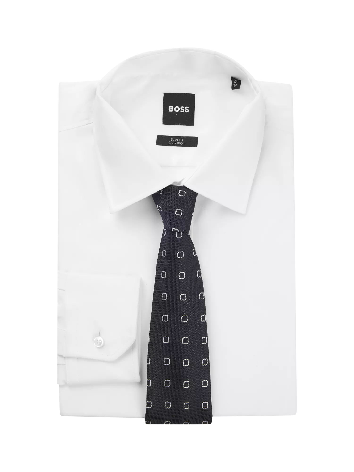 BOSS geometric silk blend tie dark blue, imported from the UK