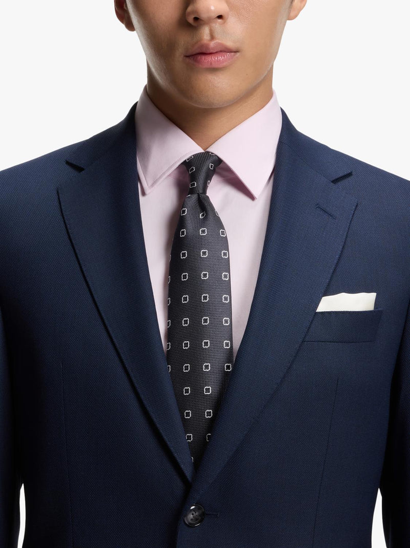 BOSS geometric silk blend tie dark blue, imported from the UK