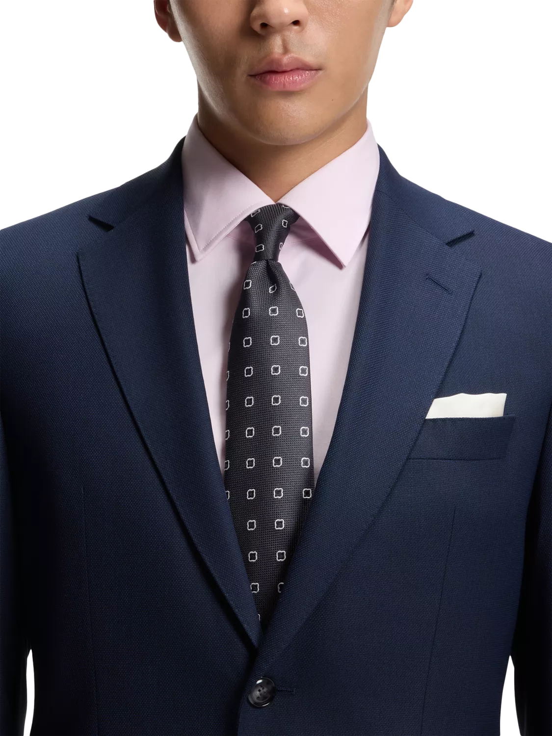 BOSS geometric silk blend tie dark blue, imported from the UK
