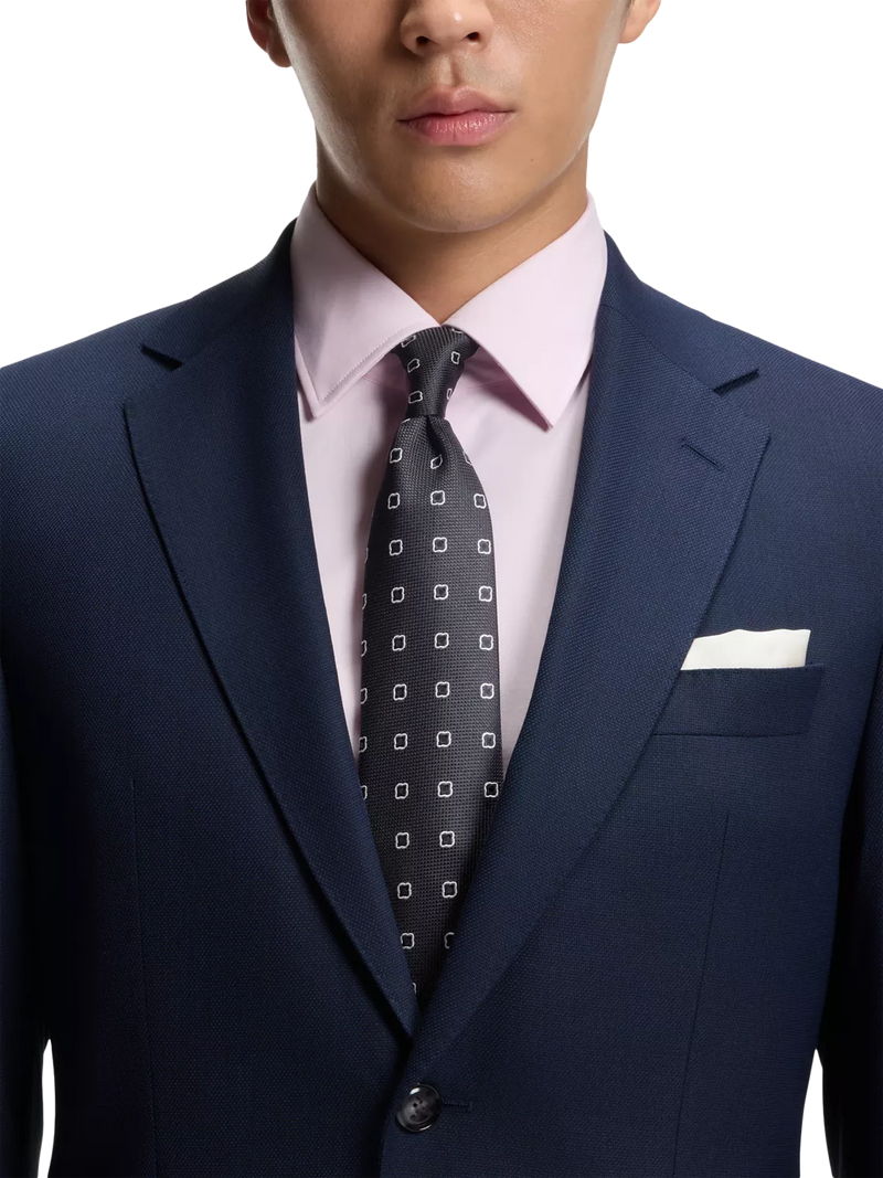 BOSS geometric silk blend tie dark blue, imported from the UK