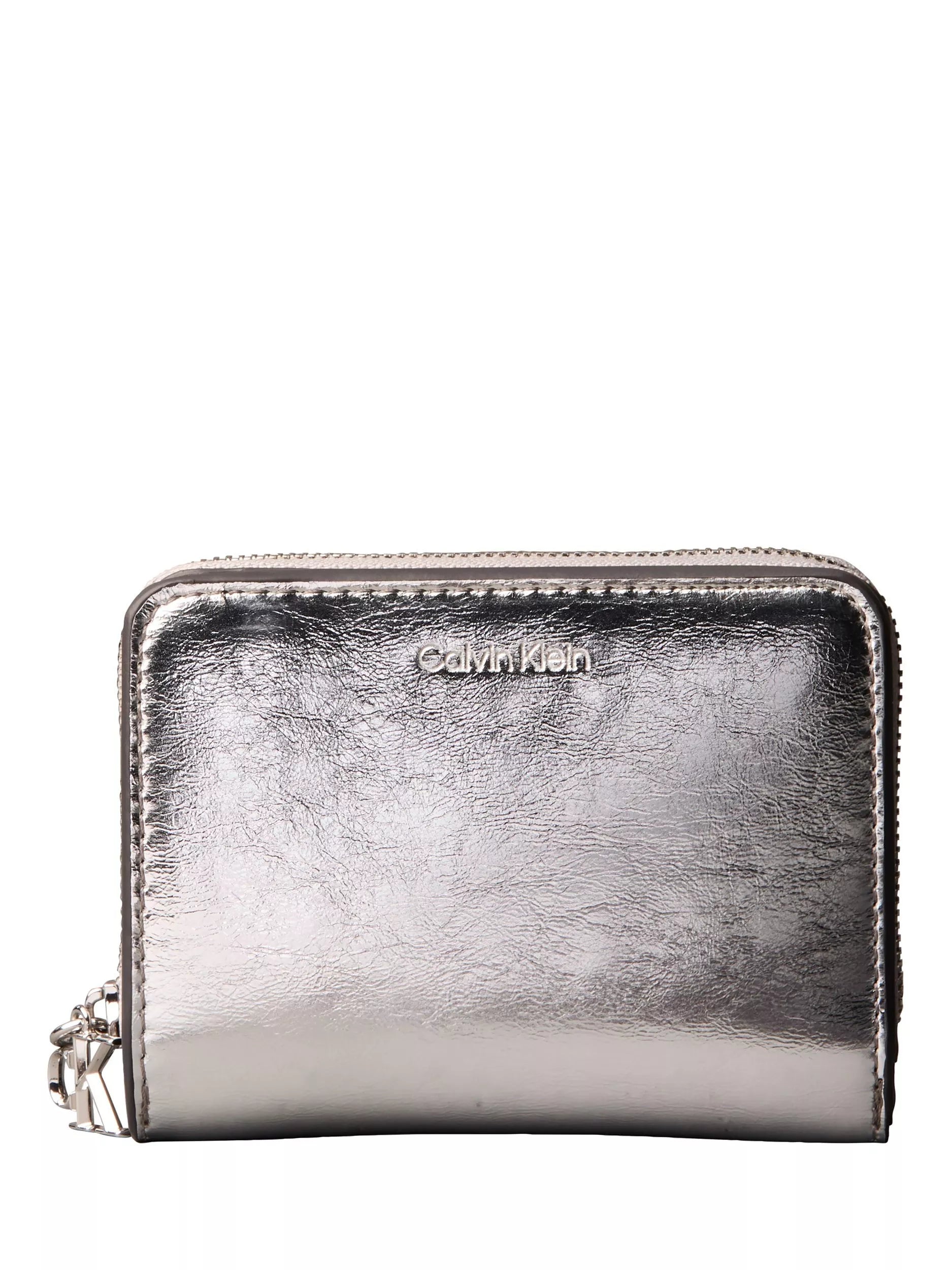 Calvin Klein metallic monogram zip purse silver, imported from the UK