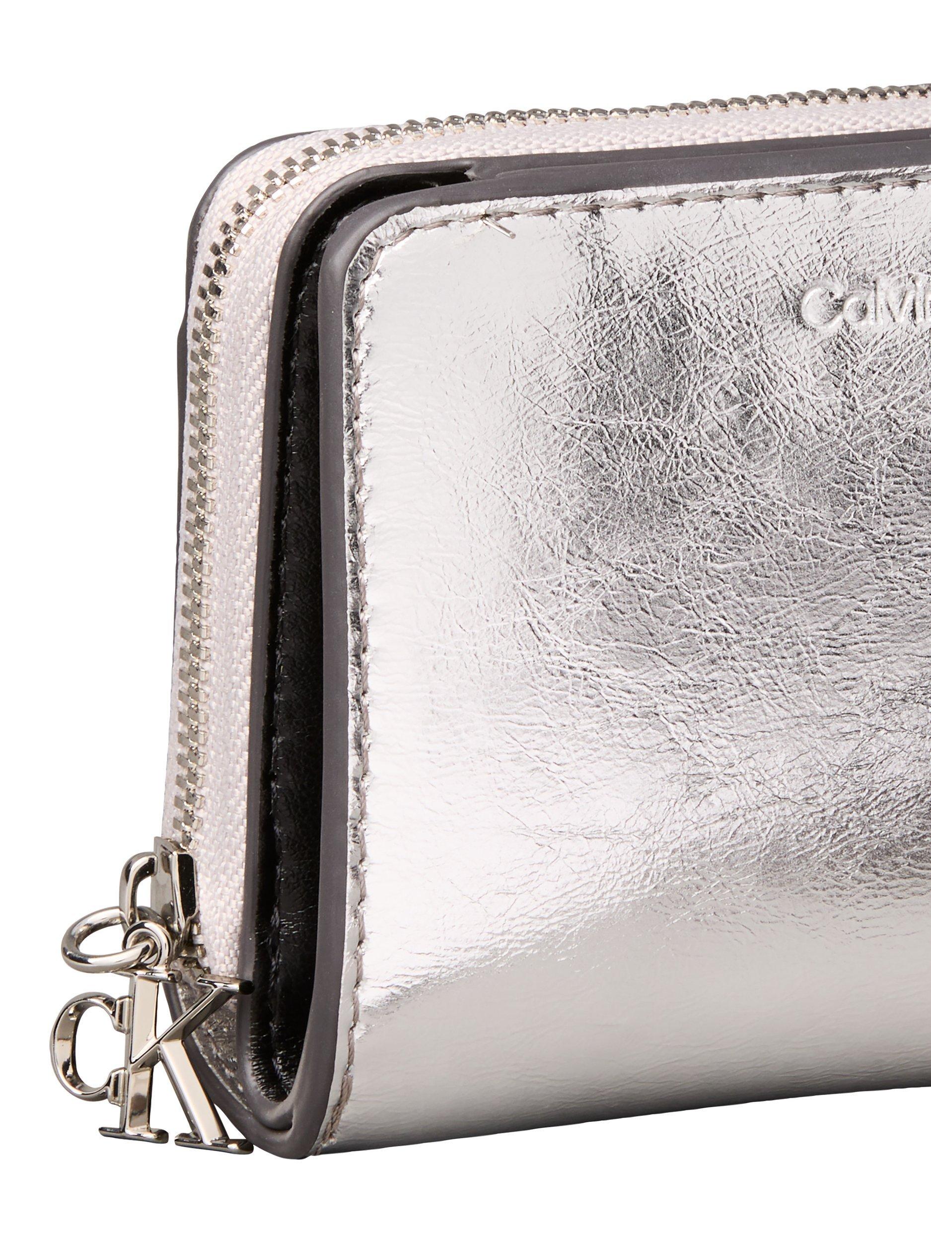 Calvin Klein metallic monogram zip purse silver, imported from the UK
