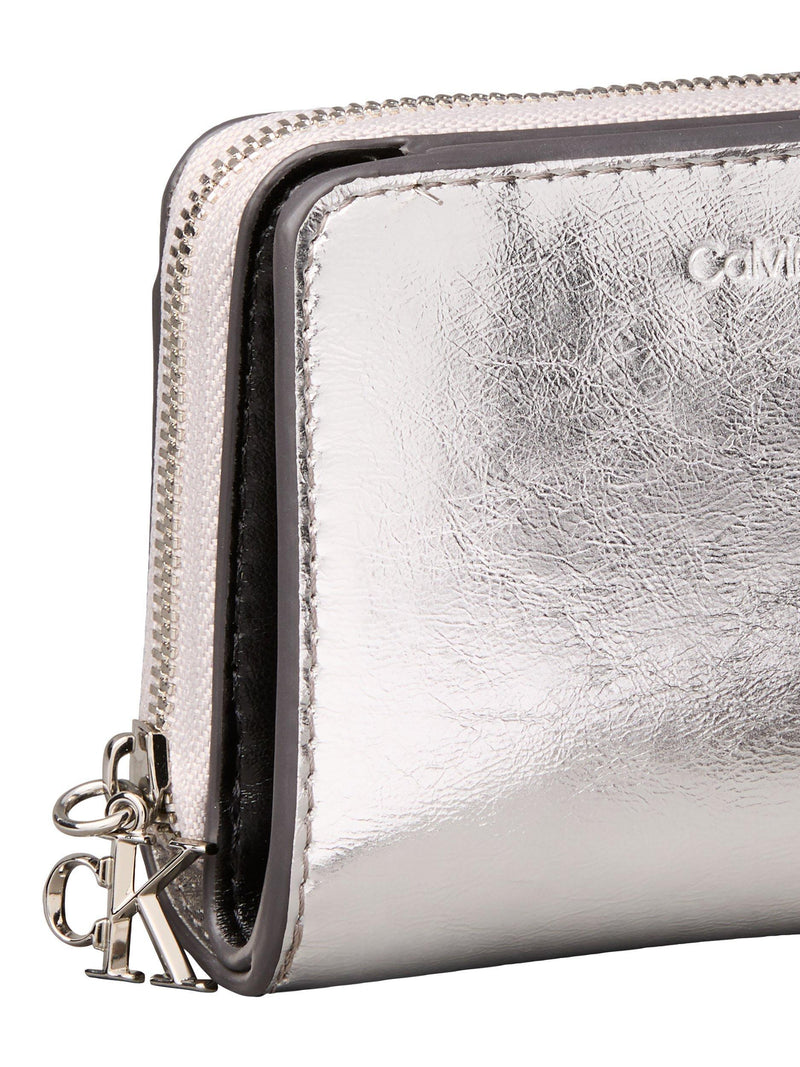 Calvin Klein metallic monogram zip purse silver, imported from the UK