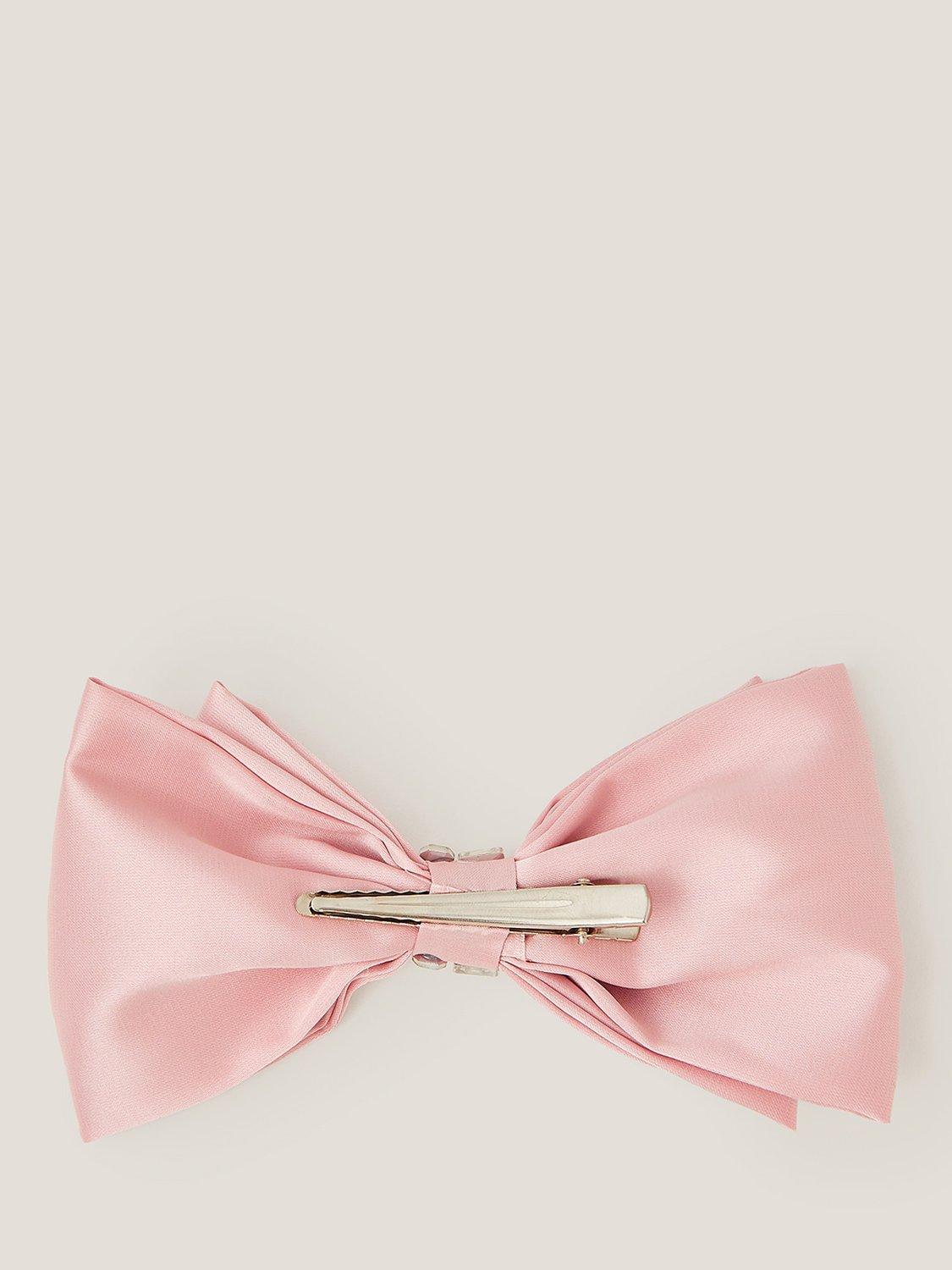 Monsoon Kids pink satin bow hair clip with gemstone, UK version
