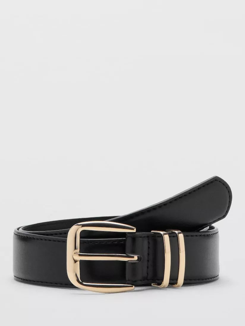 Mango black faux leather belt with square buckle (British brand)