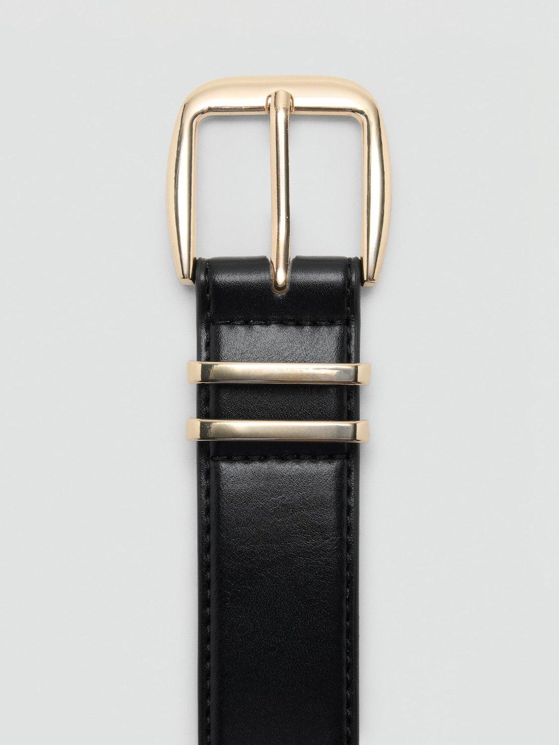 Mango black faux leather belt with square buckle (British brand)